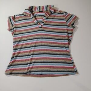 Vanity Women's Small? V Neck Collar Multicolored Striped Short Sleeve Tee Shirt